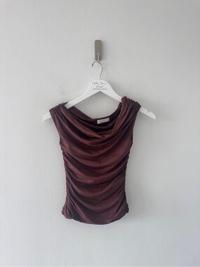 MESHKI Brown Ruched Top XS